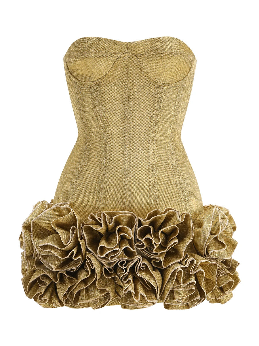 VC Red Strapless Christmas Mini Dress – Floral Embellished Party Outfit