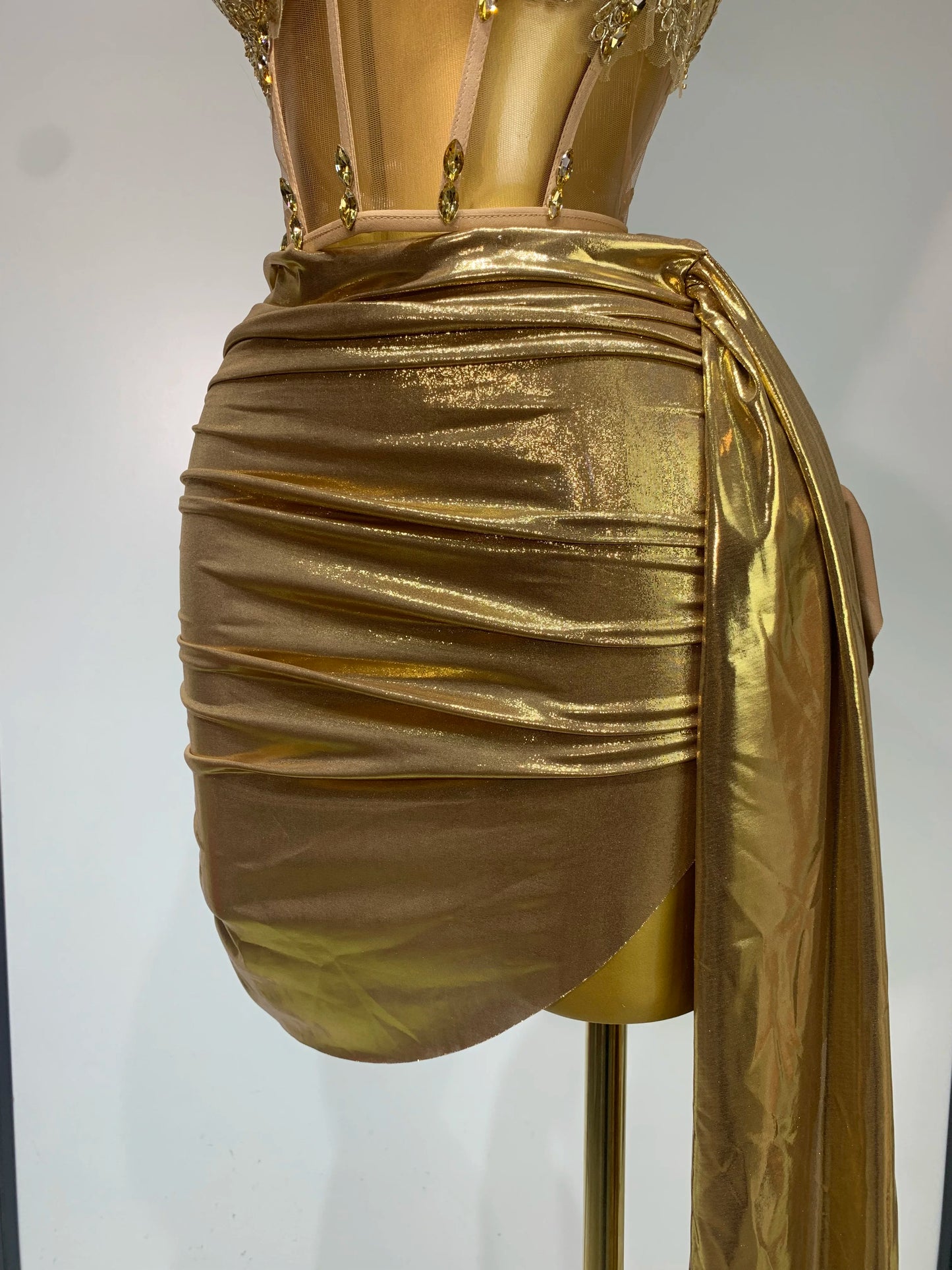 Women’s Gold Sequin Strapless Dress Set – Rhinestone Glitter Party Outfit