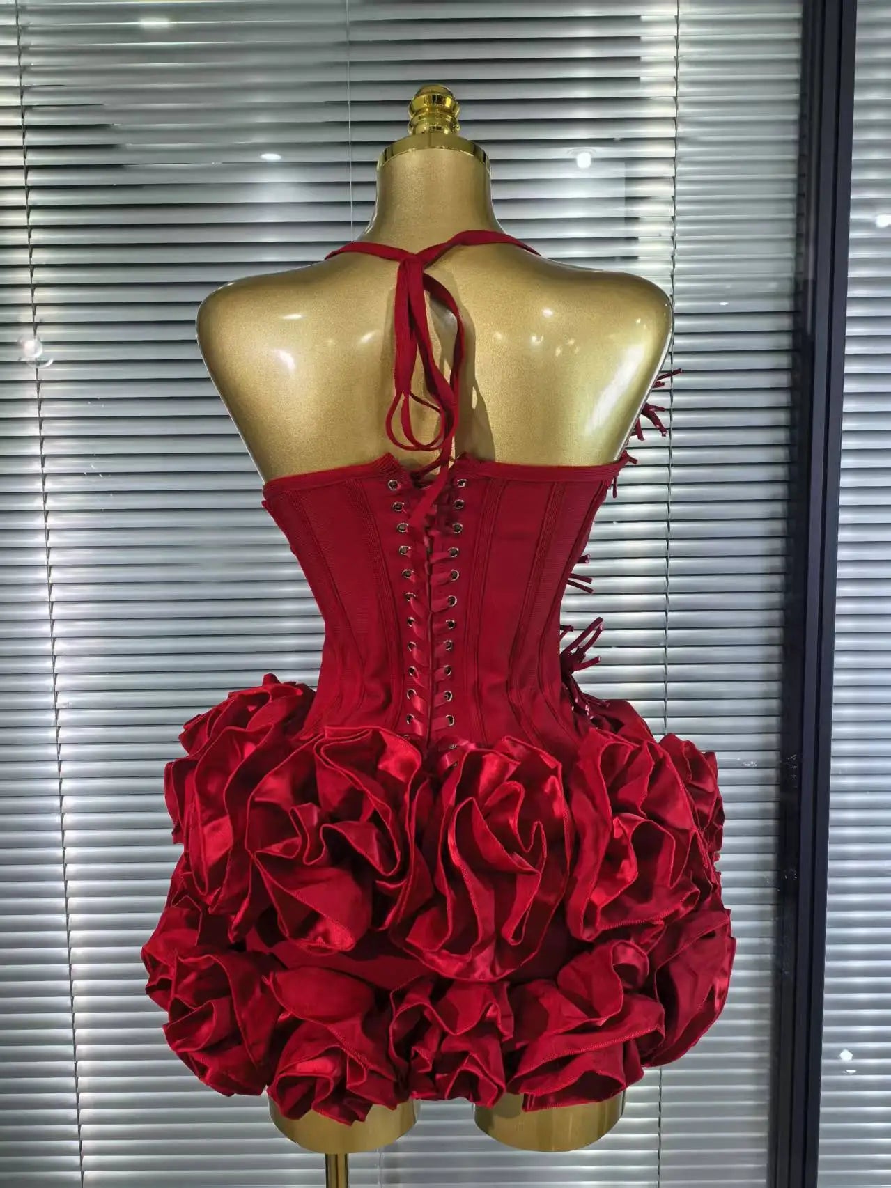 Red & Black Floral Halter Two-Piece Mini Dress – Sexy Party Outfit