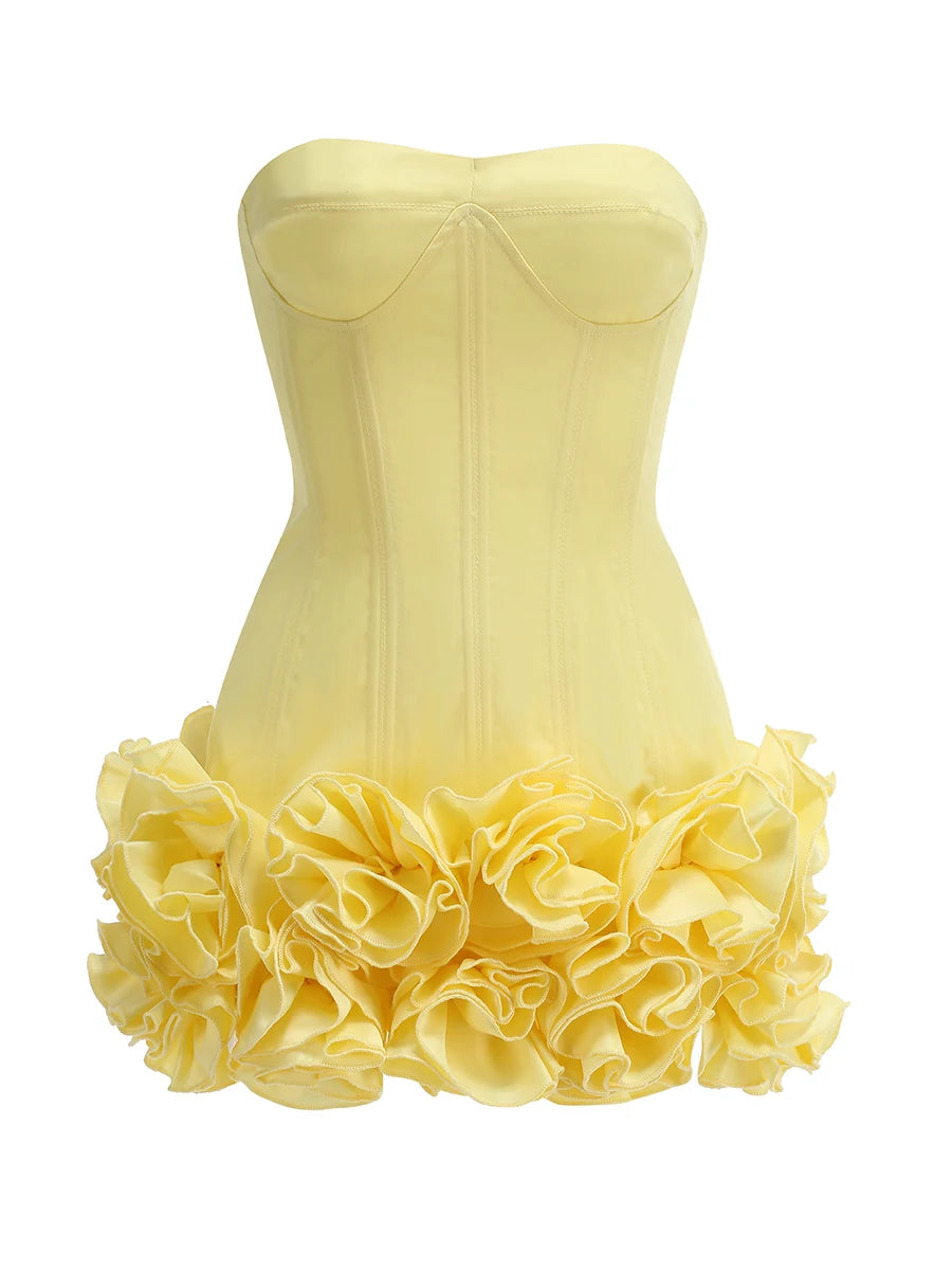 VC Red Strapless Christmas Mini Dress – Floral Embellished Party Outfit