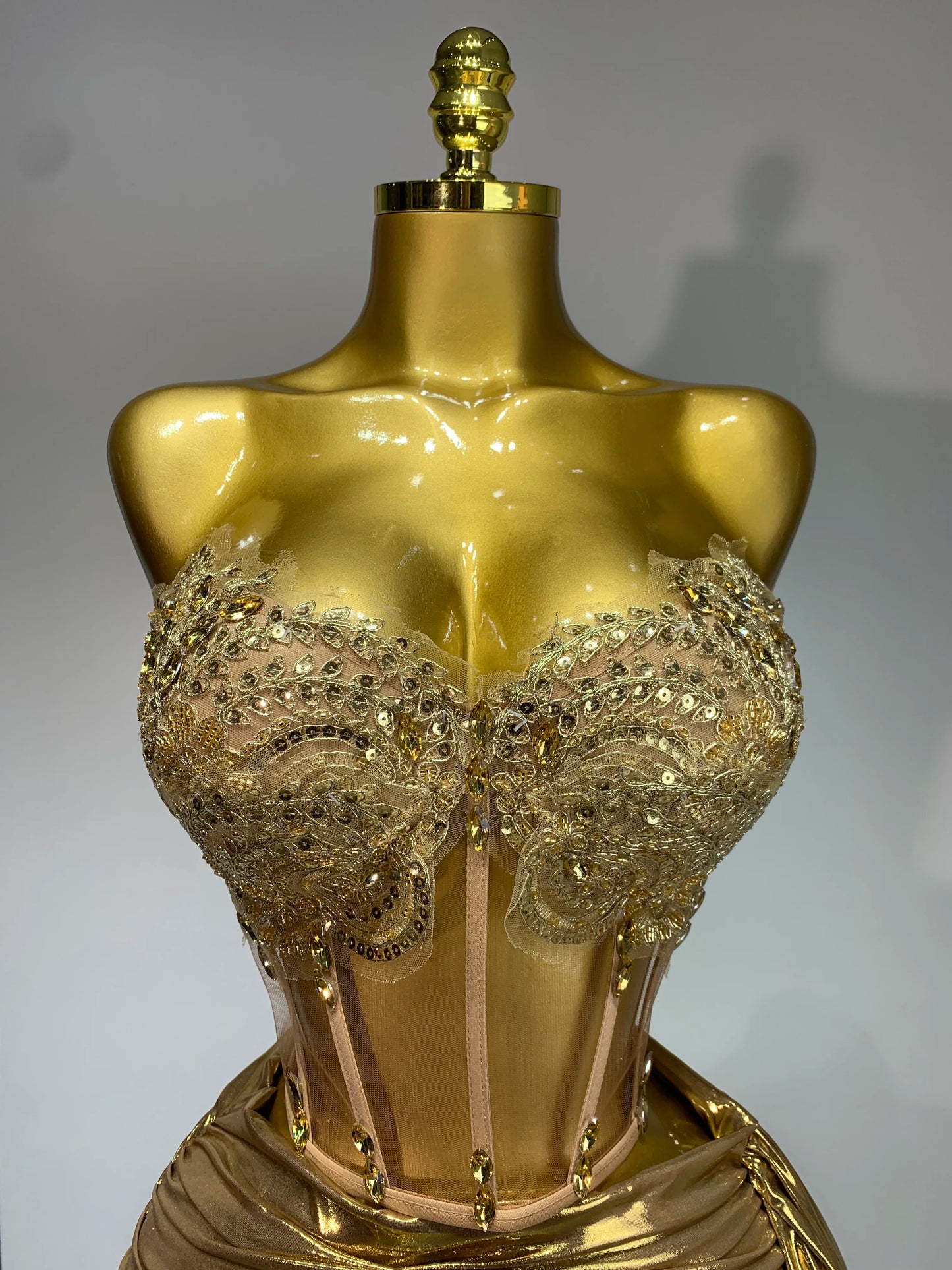 Women’s Gold Sequin Strapless Dress Set – Rhinestone Glitter Party Outfit