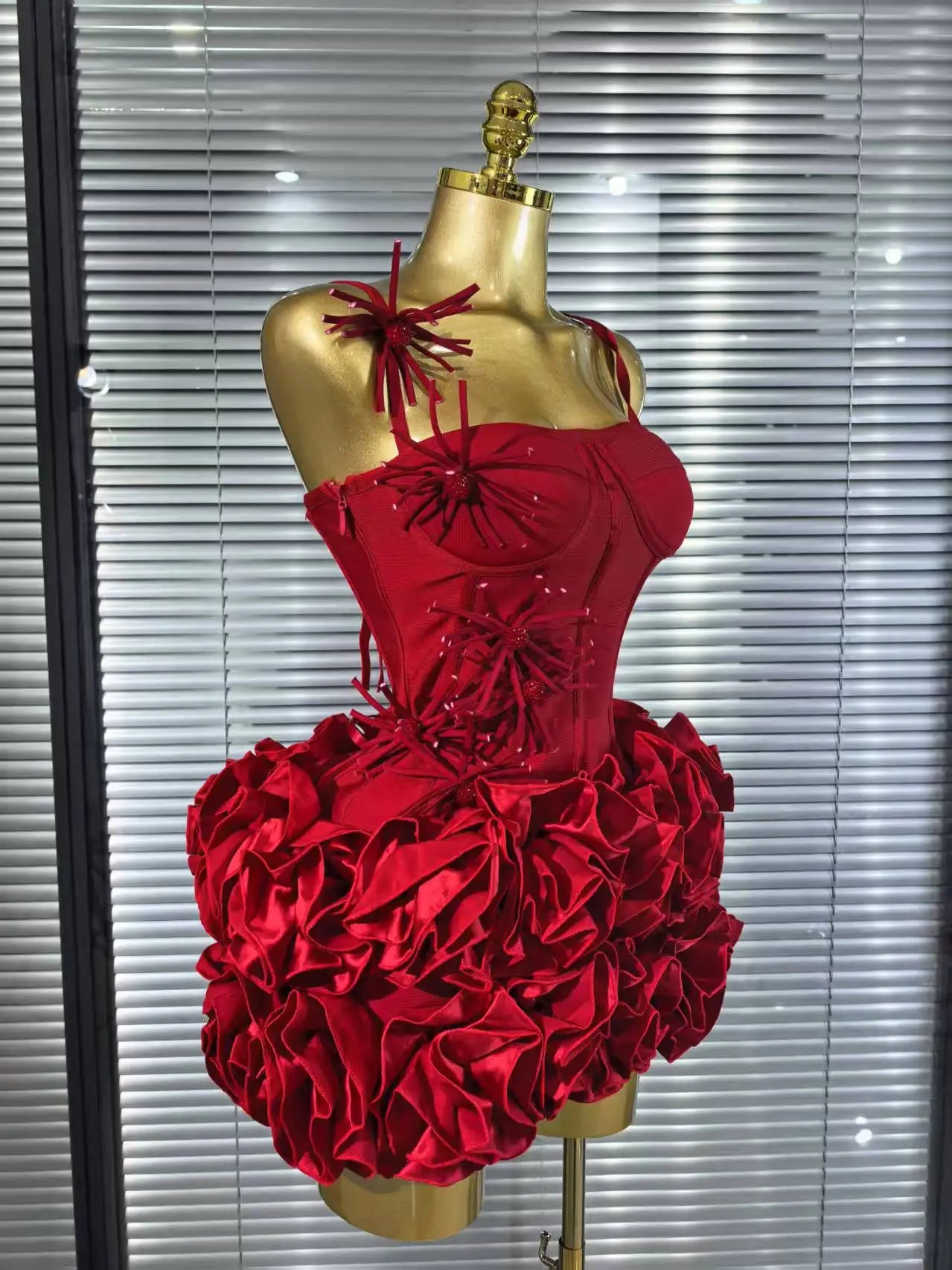 Red & Black Floral Halter Two-Piece Mini Dress – Sexy Party Outfit