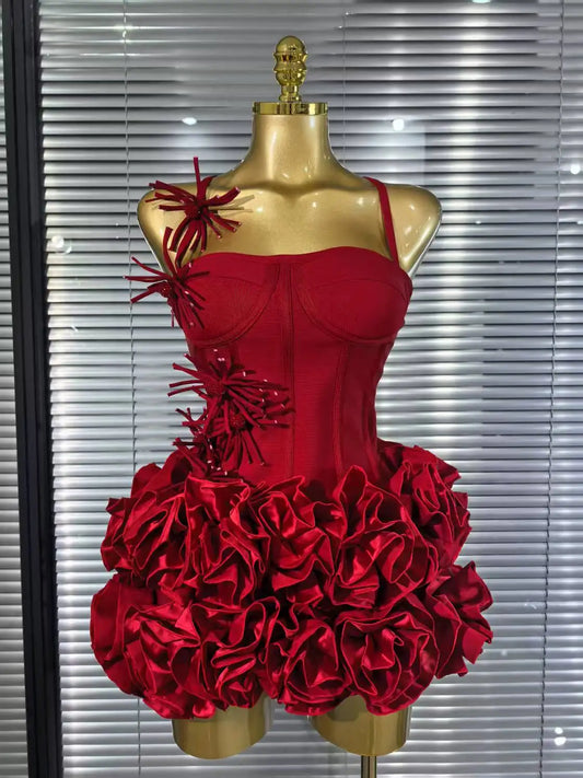Red & Black Floral Halter Two-Piece Mini Dress – Sexy Party Outfit